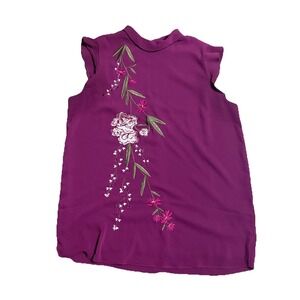 Womens Large Purple Embroidered Floral Fancy Tank Sleeveless